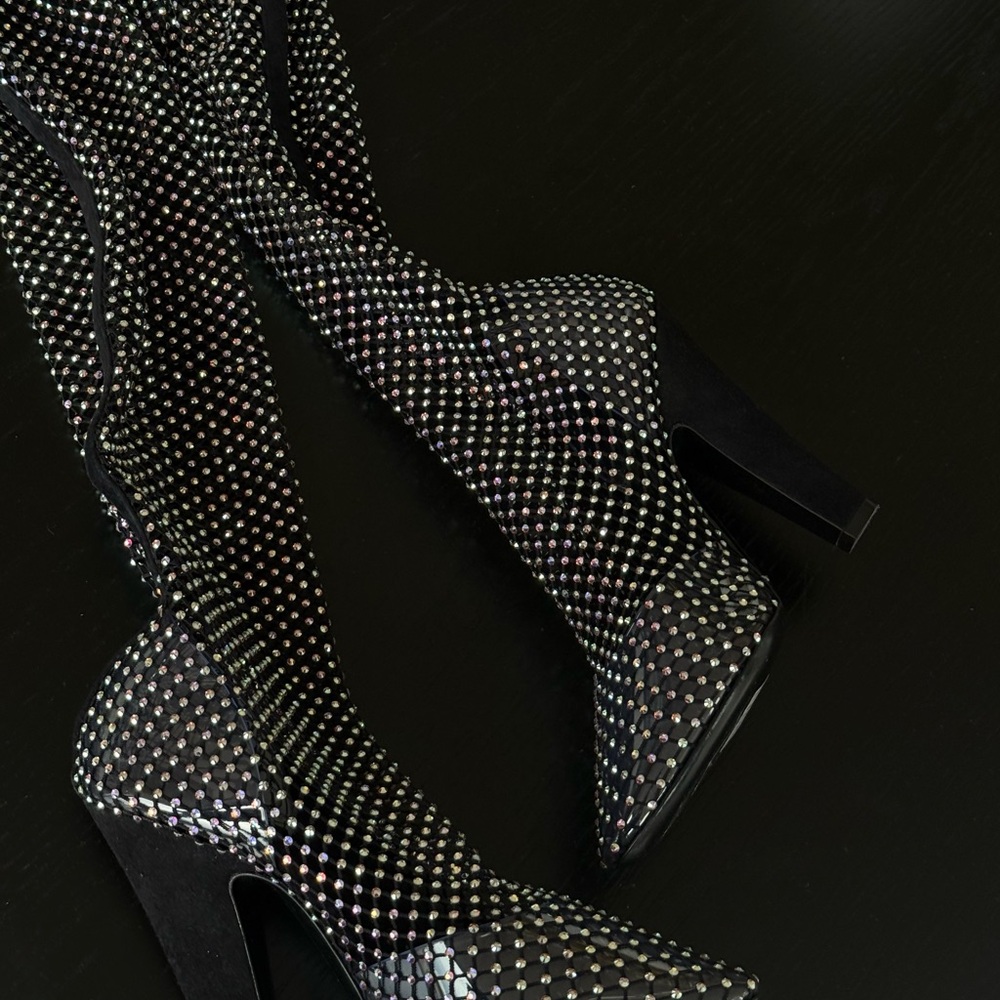 Saint Laurent Koller Crystal Rhinestone Sock Mesh Boots Size 37 - Picture 10 of 15